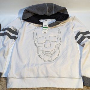 White Gray Skull Epic Threads Hoodie Pullover Boys L Large NEW